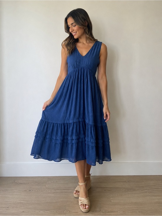 LOFT Dresses & Skirts - LOFT Navy V-Neck Textured Midi Dress